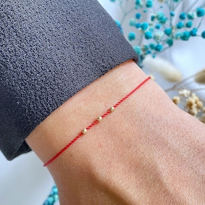 Three solid gold red string men women bracelet - silk cord red string bracelet - solid gold jewelry - waterproof silk string bracelet