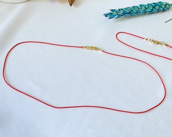 Red string choker - gold necklace - bridesmaids gift - silk necklace - silk cord - Good luck - evil eye