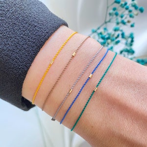 14k gold tube red string bracelet - gift for her - solid gold jewelry - waterproof silk string bracelet