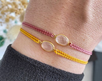 Rose Quartz charm bracelet - red cord bracelet - gold-filled - birthday gift - for her - sister gift - friendship bracelet