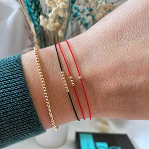 14k Gold Red Silk Cord Bracelet - Macrame Adjustable Jewelry