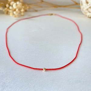 14k gold Red string choker gold necklace bridesmaids gift silk necklace silk cord Good luck evil eye image 5