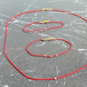 14k gold Red string choker gold necklace bridesmaids gift silk necklace silk cord Good luck evil eye image 2