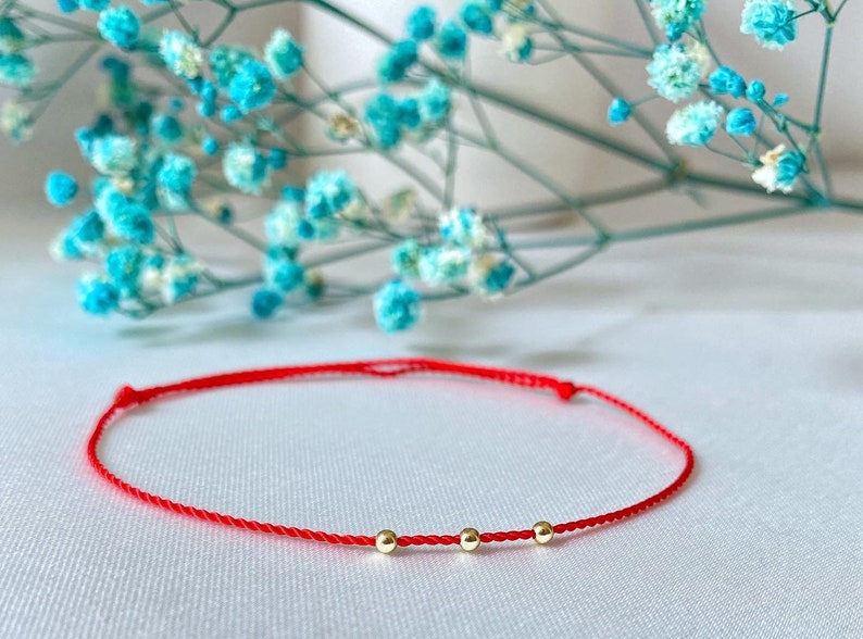 14k gold red string bracelet silk cord red string bracelet solid gold jewelry waterproof silk string bracelet image 3