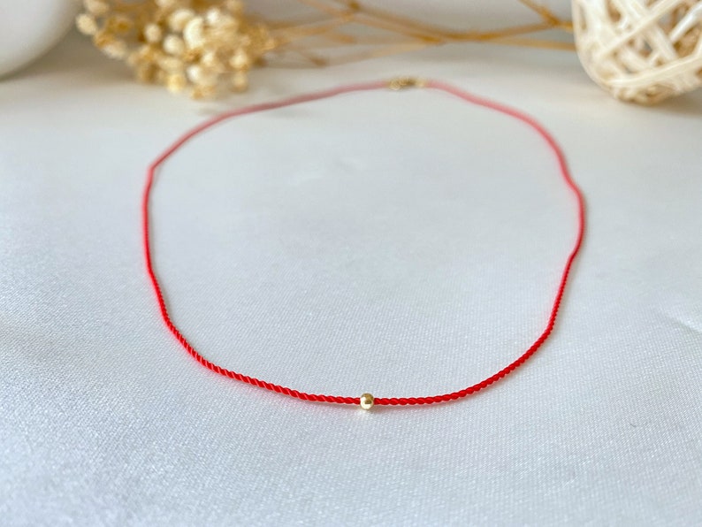 14k gold Red string choker gold necklace bridesmaids gift silk necklace silk cord Good luck evil eye image 5