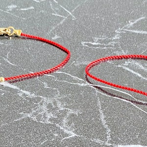 14k gold Red string choker gold necklace bridesmaids gift silk necklace silk cord Good luck evil eye image 6