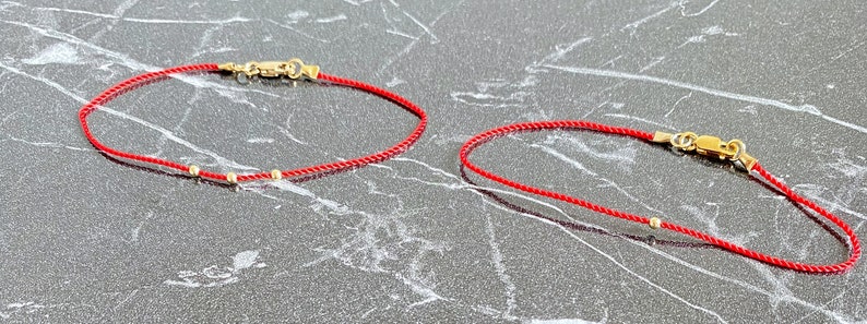 14k gold Red string choker gold necklace bridesmaids gift silk necklace silk cord Good luck evil eye image 6