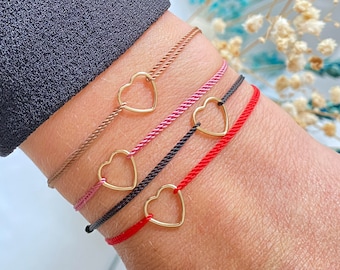 Red string smooth heart bracelet- red cord bracelet - 14k gold-filled - birthday gift - for her - sister gift - friendship bracelet