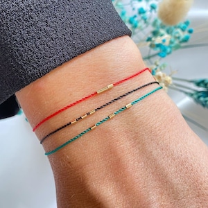 14k gold tube red string bracelet - silk cord red string bracelet - solid gold jewelry - waterproof silk string bracelet
