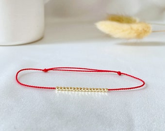 14k gold diamond cut red string bracelet - men silk cord red string bracelet - gift for him her - waterproof silk string bracelet