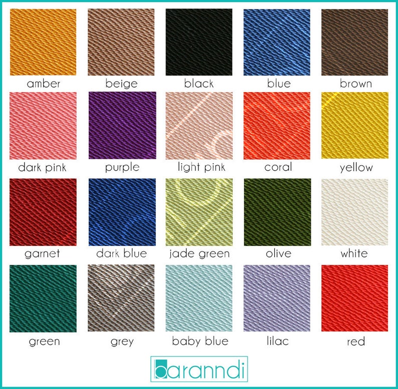 May include: A color chart with 18 different fabric swatches, each labeled with a color name. The colors include amber, beige, black, blue, brown, dark pink, purple, light pink, coral, yellow, garnet, dark blue, jade green, olive, white, green, grey, baby blue, lilac, and red.