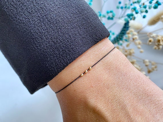 Black String Bracelet with Diamond- 14K Solid Gold