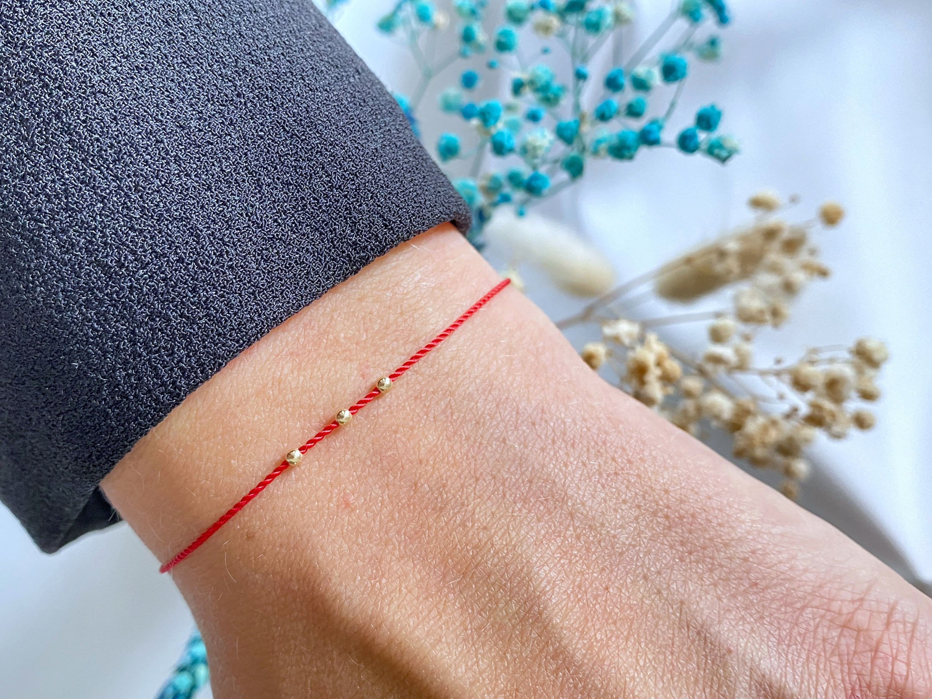 Three Solid Gold Red String Men Women Bracelet Silk Cord Red String Bracelet  Solid Gold Jewelry Waterproof Silk String Bracelet 