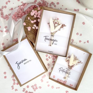 Gift box maid of honour, bridesmaid, godmother | personalised | dried flower bouquet | pink-white | gift box