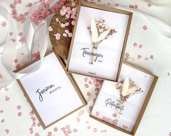 Geschenkschachtel Trauzeugin, Brautjungfer, Patentante | personalisiert | Trockenblumenstrauß | rosa-weiß | Geschenkbox