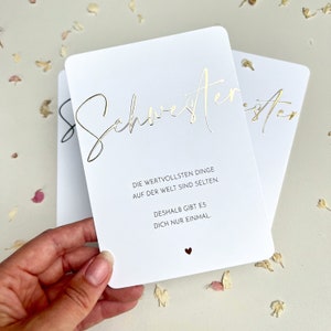 Karte SCHWESTER Gold | Schwesterherz | Goldene Heißfolie | A6 Postkarte
