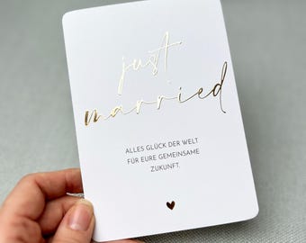Karte JUST MARRIED | Goldene Heißfolie | A6 Postkarte