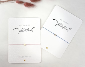 Karte Valentinstag | mit Herzchen Armband | personalisiert | Goldenes Herz | Will you be my valentine? | Strukturpapier