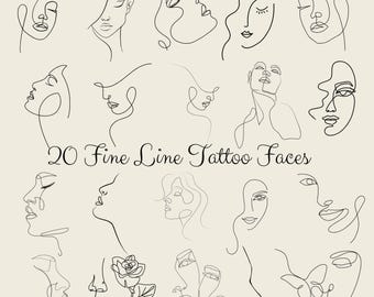 ミニマリストなワンラインフェイスアート | 連続線画の顔 PNG SVG バンドル | Cricut とウォールアート用のモダンな抽象女性ポートレートクリップアート