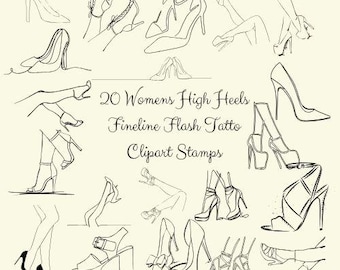 ハイヒールの細い線のイラスト – SVG & PNG | Flashタトゥー、クリップアート、印刷可能