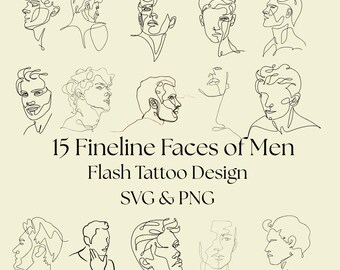 男性の細い線画の顔 SVG PNG | ミニマルな男性ポートレート線画 | Flash タトゥーデザイン | Cricut カットファイル | クリップアートデジタルダウンロード
