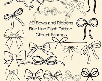 リボンと弓のSVG PNGバンドル | Flashタトゥークリップアート | CricutとSilhouette用のかわいい弓のデザイン | 衣類プリントやクラフト用のリボンPNG