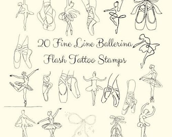 細線バレリーナダンサーとバレエシューズ – SVG & PNG タトゥースタンプクリップアート | Cricut と Silhouette ファイル