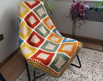 Manta cuadrada de abuela hecha a mano - Manta bohemia colorida - Decoración acogedora para el hogar - Funda de cama de punto suave y cálida, regalo para el Día de la Madre, regalo de inauguración de la casa
