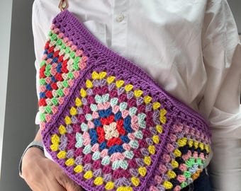 Crochet  Bum Bag,  Festival Crossbody Bag, bohemian granny square crochet fanny pack, Colorful Crochet Sling Bag, Gift for her, UK Made