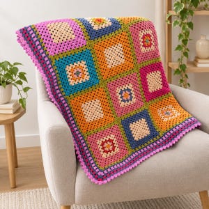 Colorful Crochet Granny Square Blanket, Handmade Boho Bedspread, Multicolor Patchwork Throw, Retro Home Decor, Cozy Sofa Blanket