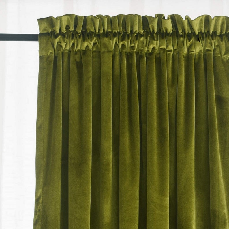 Moss Green Velvet Curtains Luxury Cotton Velvet Curtain Living Etsy