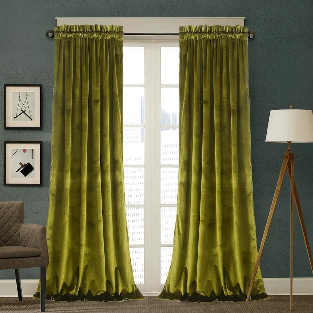 Moss Green Velvet Curtains Luxury Cotton Velvet Curtain Living Etsy