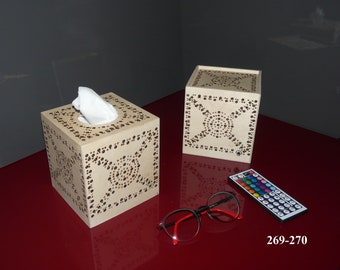 Tissue box and LED lamp set.