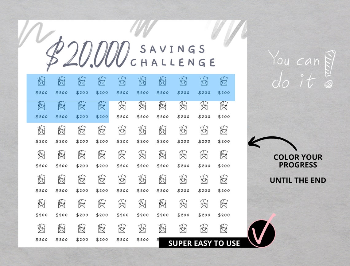 20K SAVINGS CHALLENGE A6 Save 20.000 in 52 Weeks 12 Months - Etsy UK