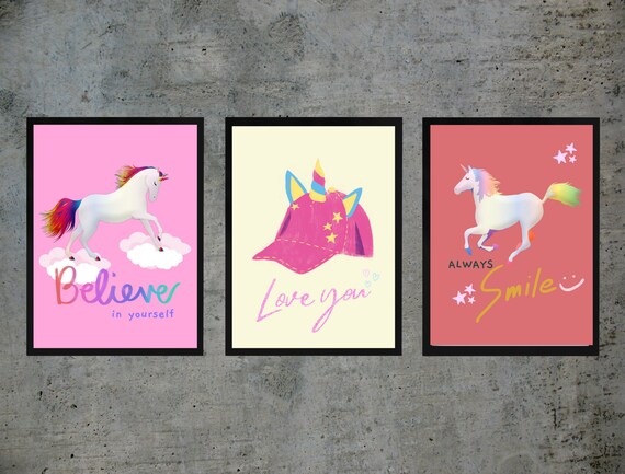 Unicorn Wall Art Printable Unicorn Posters for Girls Room - Etsy