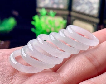 Icy White Jadeite Jade Band Grade A Burmese Jade, Abacus Jade Ring, Stackable Jade Pinky Ring, Pounamu Wedding Rings, Fei Tsui Stacking Band