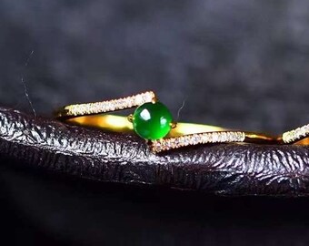 Imperial Grün Mini Jadeit Cabochon Byby-Verlobungsring, delikate Jadeit Ring, echter Jade Diamant zierlicher Ring, Klasse A natürliche Jade