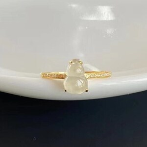 Feng Shui Hu Lu Lucky Ring, Icy Jadeite Gourd Engagement Ring, Jade Wu Lou Ring, Jade Bottle Gourd For Health, 18k Jade Calabash Jewelry