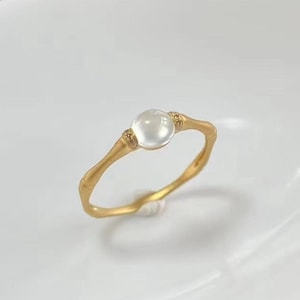 18k Solid Gold Vintage Icy Jade Bamboo Band Ring, Ice Jadeite Engagement Ring, Genuine Jade Diamond Ring, Grade A Burmese High Quality Jade