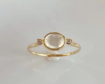 18k Solid Gold Horizontal Oval Icy Jade Ring, East West Ice Jadeite Engagement Ring, Genuine Jade Ring, Grade A Burmese Jade, Natural Jade
