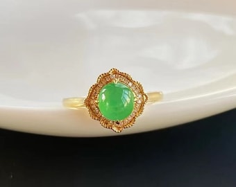 Anello Vintage In Acciaio Inox Placcato Oro 18K Con Amazzonite E Giada Bianca – Ovali A Contrasto, Non Sbiadisce
