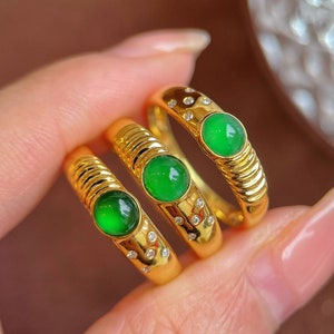 18k Yellow Gold Natural Green Jade Engagement Ring, Genuine Grade A Jadeite Ring, Handmade Ring, Bezel Set Jade Ring, Mens Womens Jade Ring image 9