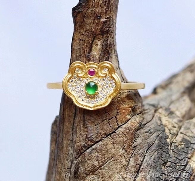 Real Jade Ruyi Scepter Lucky Ring, Feng Shui Ru Yi Good Fortune Ring, Cloud Shaped Ring, Chinese Ruyi Ceremonial Scepter, Self Love Ring