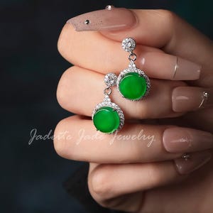 Grade A Green Icy Burmese Jadeite Disc Stud Earrings, 18k Gold Vermeil, Natural Untreated Jade, Minimalist Round Earrings for Women