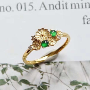 Lotus Leaf Engagement Ring, Imperial Green Jadeite Promise Ring, Abundance Luck and Wealth Jade Birthstone Ring, Real Grade A Burmese Jade