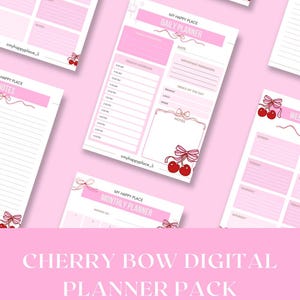 Cherry Bow Digital Planner: Coquette Dagligen, Veckovis, Månadsvis (Digital Nedladdning)