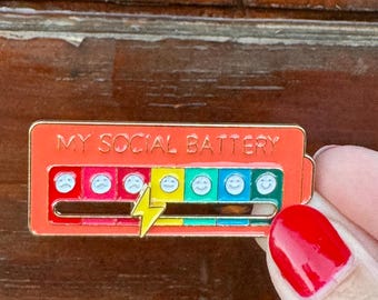 Social Battery Sliding Enamel Pin | Introvert Gift