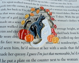 Autumn Cats Enamel Pin | Fall Leaves & Pumpkins