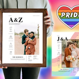 Pride Wedding Print, LGBTQ+ Couple, Custom Gay Lesbian Decor, Personalized Queer Gift, Equality Love is Love, Gay Anniversary Poster Rainbow