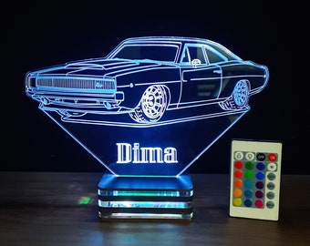 dodge charger,The Fast and the Furious, gift,birthday,lamp night, plexi lamp.classic car,old car,paul walker,supra,toyota, plexiglass lamp